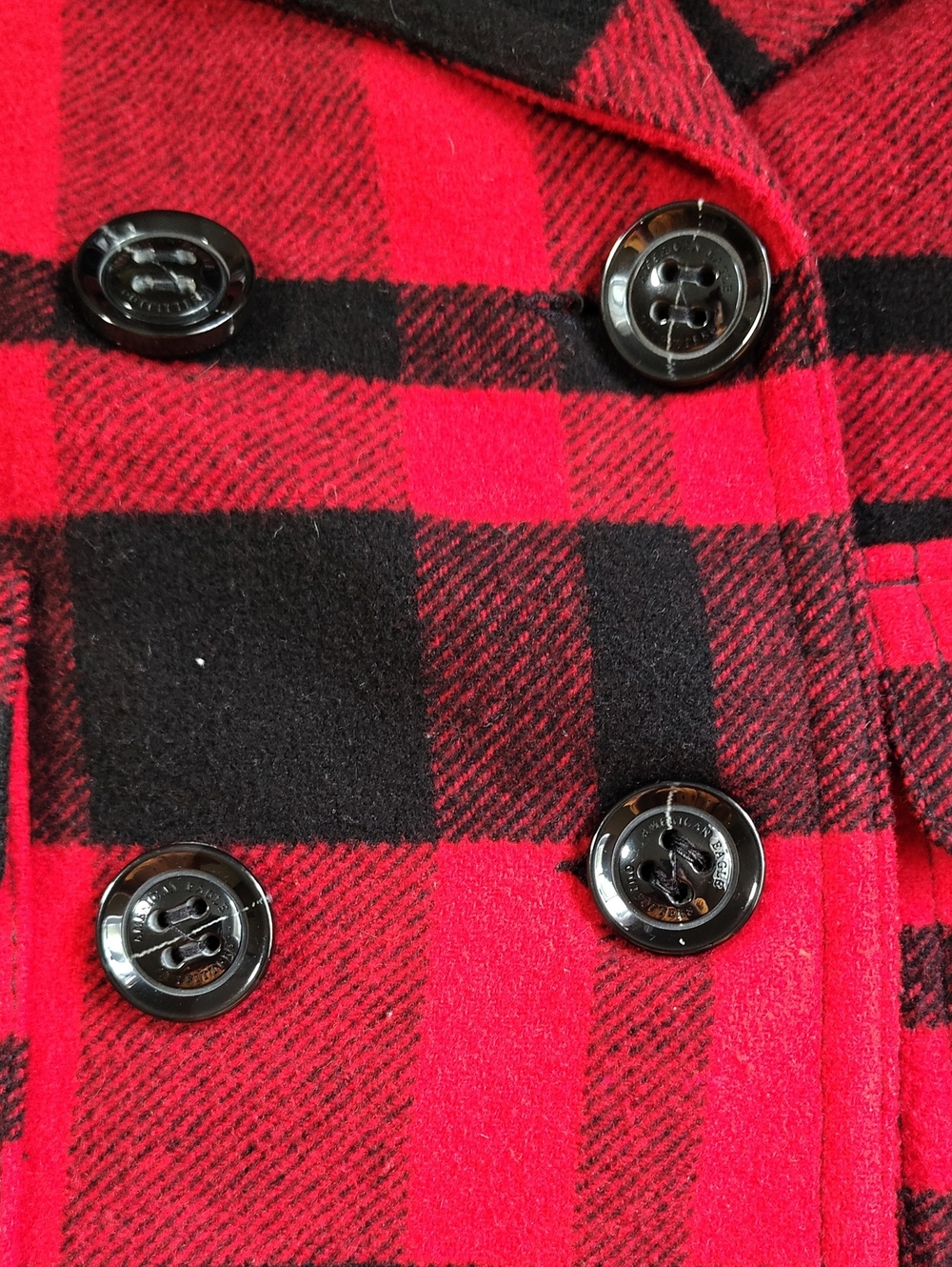 American Eagle Wool Blend Double Breasted Buffalo Plaid Pea Coat Size M Y2K - Picture 16 of 16